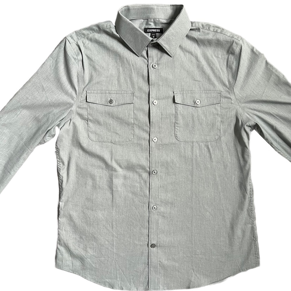 Express Light Gray Button Down Collared Shirt Siz… - image 4